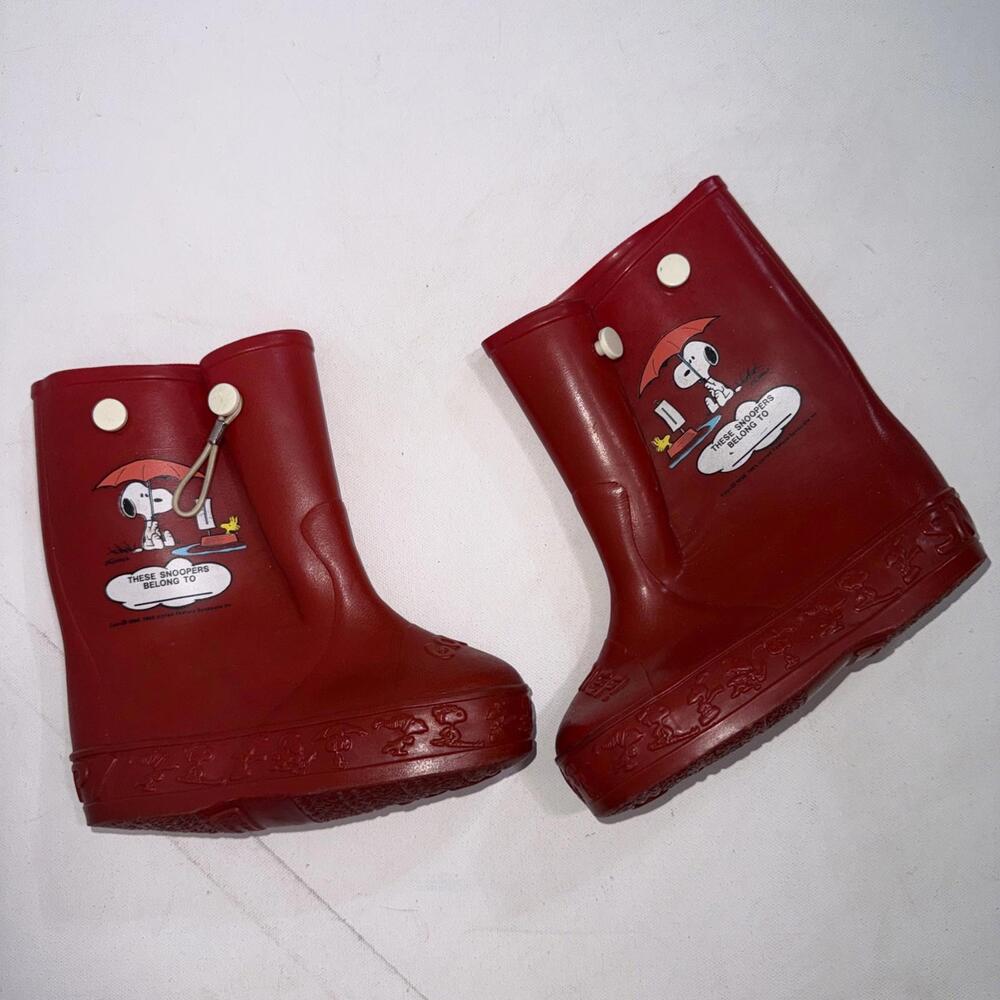 Vintage Snoopy Snoopers Dog Waterproof Galoshes Red Rain Boots Covers Kids 7
